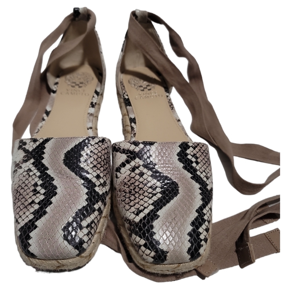 Vince Camuto Jeliany Espadrille Flat Taupe/ Crepe Leather Upper Snake Print 7.5 - Picture 3 of 11